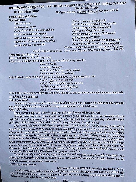 Đáp án đề thi môn Ngữ văn tốt nghiệp THPT 2022 chính xác nhất