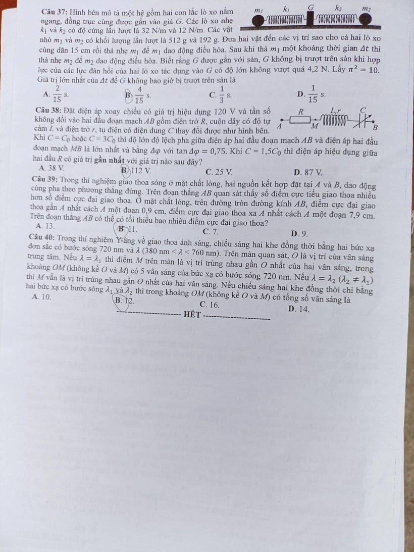 Gợi ý đáp án môn Vật Lý kỳ thi tốt nghiệp THPT 2022