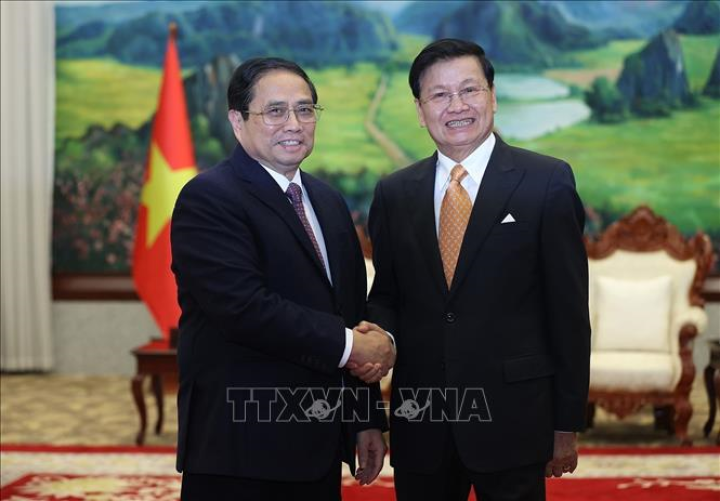 Thủ tướng Phạm Minh Chính gặp Tổng Bí thư, Chủ tịch nước Lào