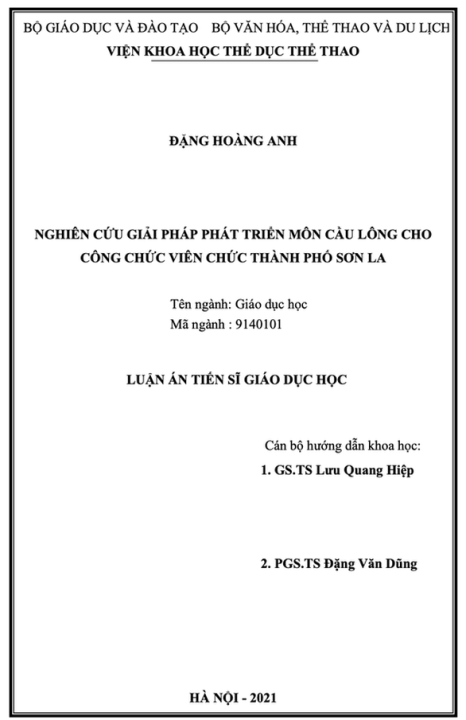 Luận án tiến sĩ 'Nghiên cứu giải pháp phát triển môn cầu lông cho công chức....’ là có thật