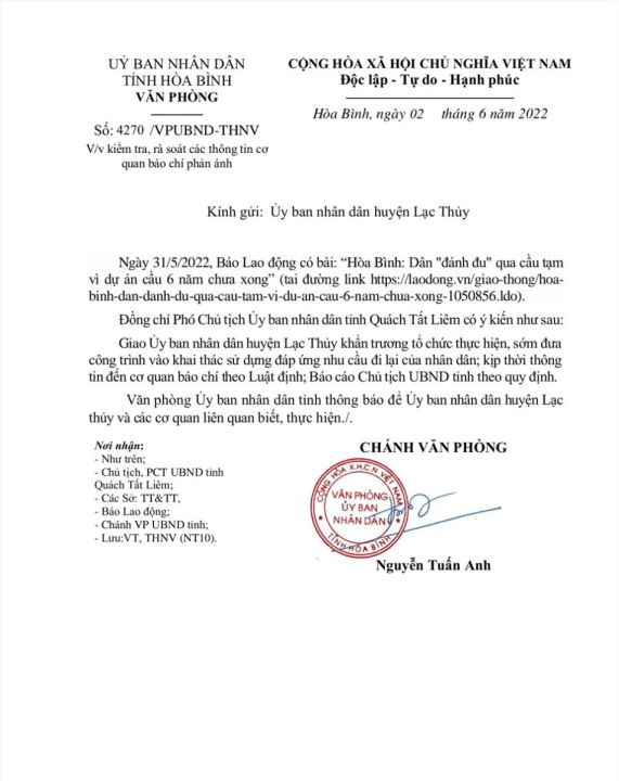 Hòa Bình chỉ đạo nóng vụ dự án cầu hơn 80 tỉ xây 6 năm chưa xong