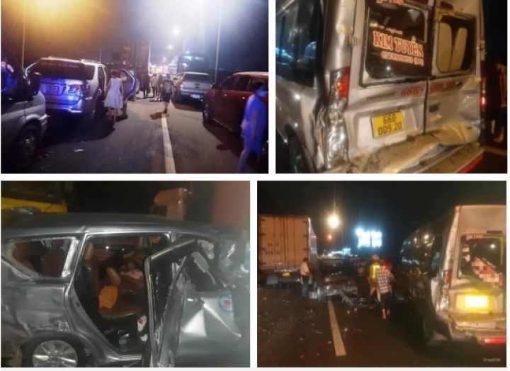 9 ô tô tông liên hoàn trên cao tốc Long Thành - Dầu Giây, nhiều người bị thương