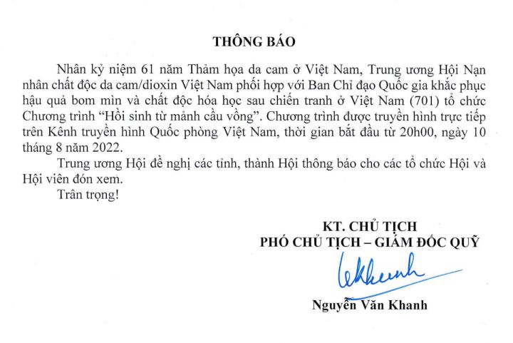 Thông báo về việc xem Chương trình truyền hình trực tiếp  