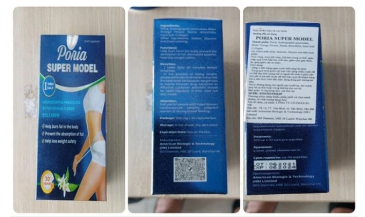 Cảnh báo sản phẩm giảm cân Poria super model có chứa chất cấm