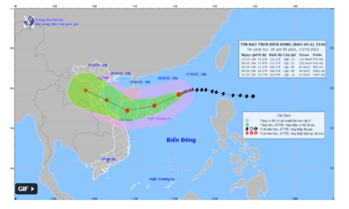 Bão số 6 cách quần đảo Hoàng Sa khoảng 510km, gió mạnh lên cấp 13