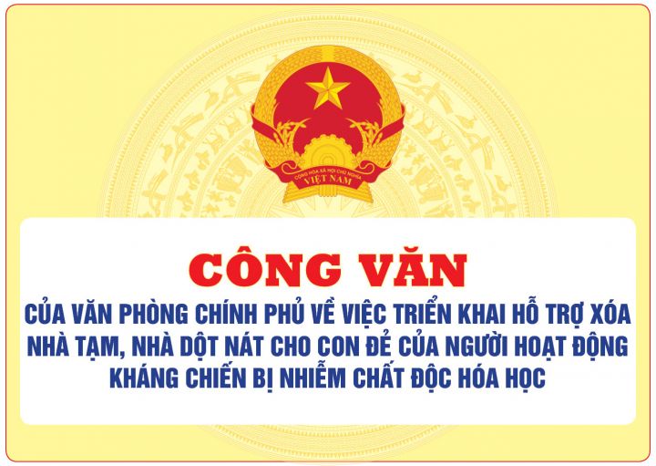 Công văn của Văn phòng Chính phủ về việc triển khai hỗ trợ xóa nhà tạm, nhà dột nát cho con đẻ của người hoạt động kháng chiến bị nhiễm chất độc hóa học